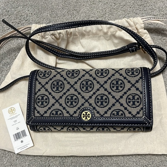 Tory Burch Handbags - Tory Burch | T Monogram Jacquard Chain Wallet | Tory Navy